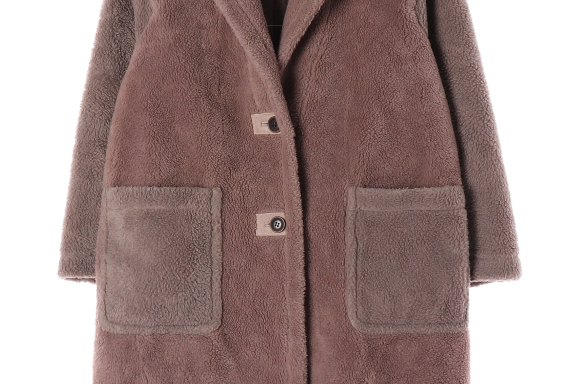 써스데이아일랜드 핑크 브라운 무스탕 테디베어 테리 롱 코트 이미지