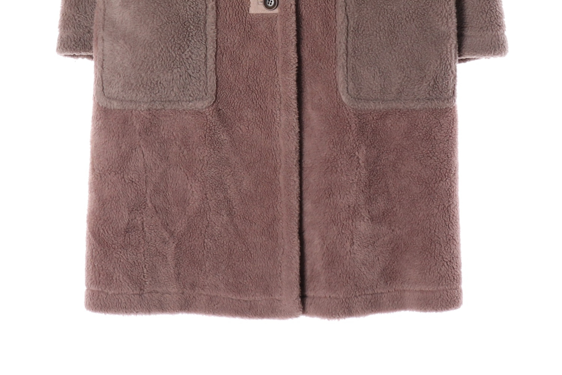 써스데이아일랜드 핑크 브라운 무스탕 테디베어 테리 롱 코트 이미지