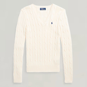폴로 랄프 로렌 여성 케이블 니트 코튼 브이넥 스웨터 이미지
