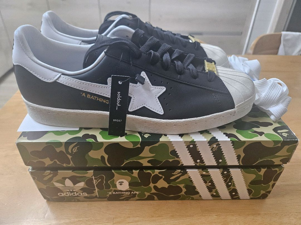 (새상품) 아디다스 x 베이프 슈퍼스타 80s 코어 블랙 오프 화이트 270사이즈 이미지