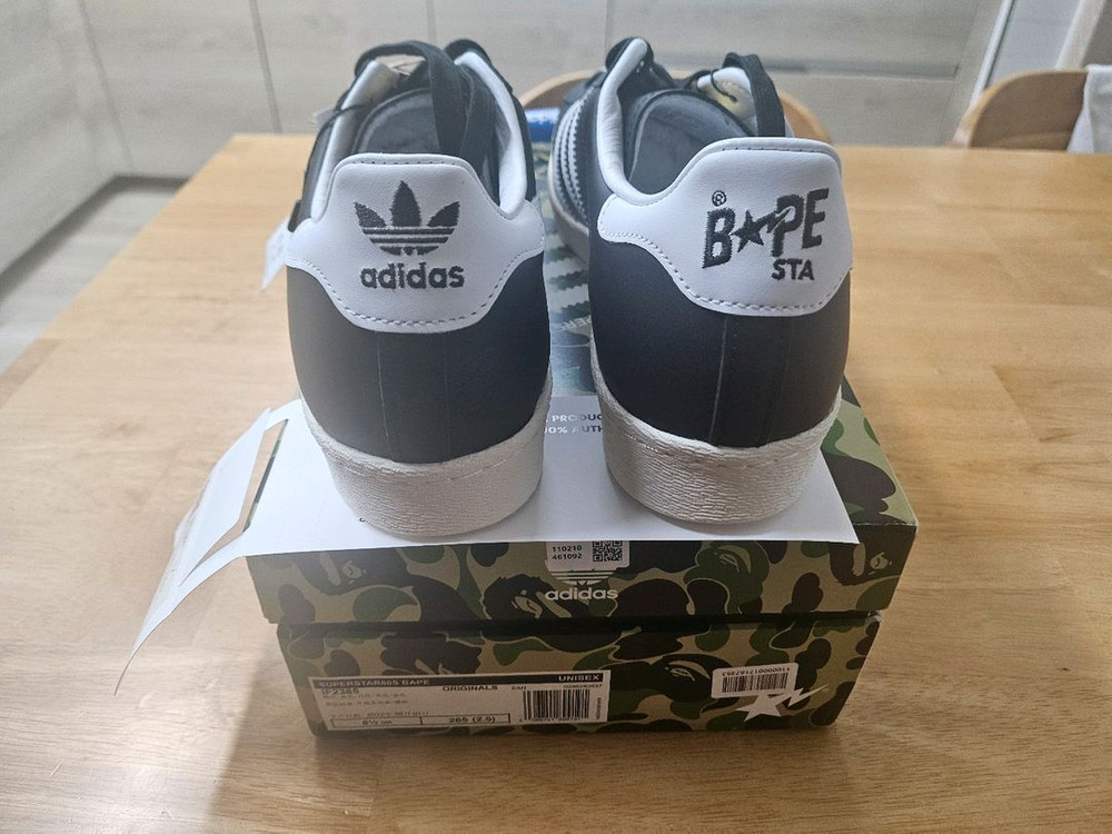 (새상품) 아디다스 x 베이프 슈퍼스타 80s 코어 블랙 오프 화이트 270사이즈 이미지