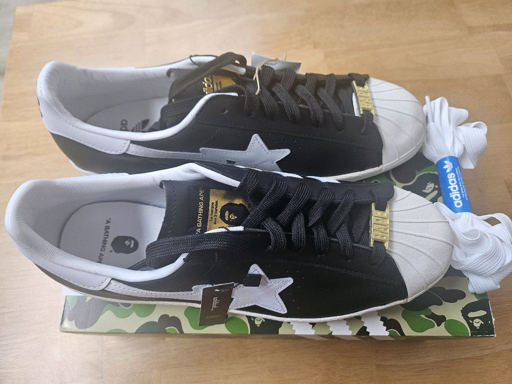 (새상품) 아디다스 x 베이프 슈퍼스타 80s 코어 블랙 오프 화이트 270사이즈 이미지