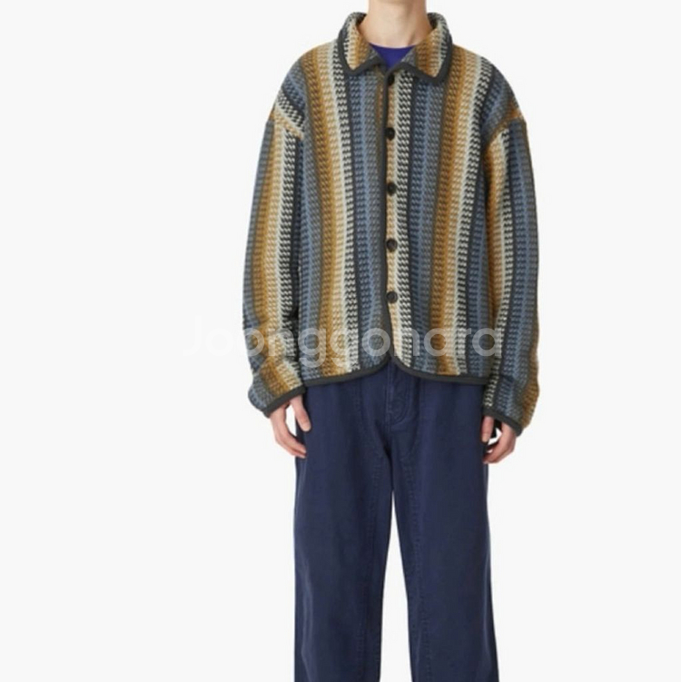 디스이즈네버댓 오렌지 스트라이프 니트 자켓 L--1