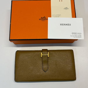 에르메스 미조레 베안 장지갑 카멜 금장