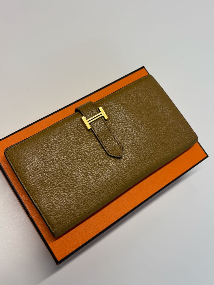 에르메스 미조레 베안 장지갑 카멜 금장--1