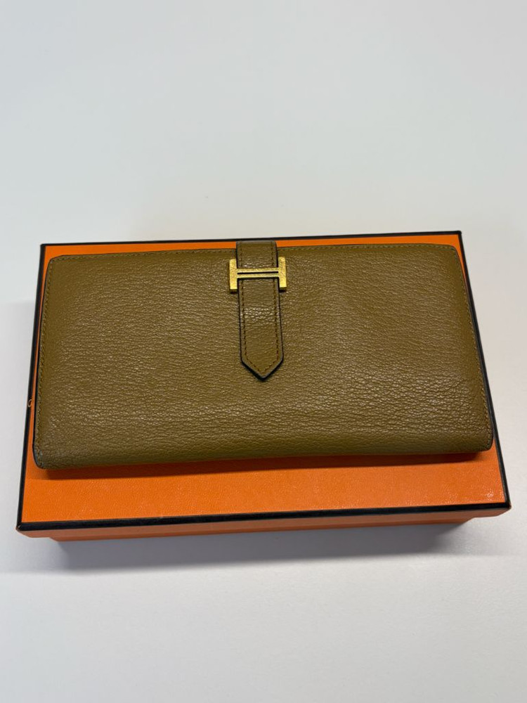 에르메스 미조레 베안 장지갑 카멜 금장--2