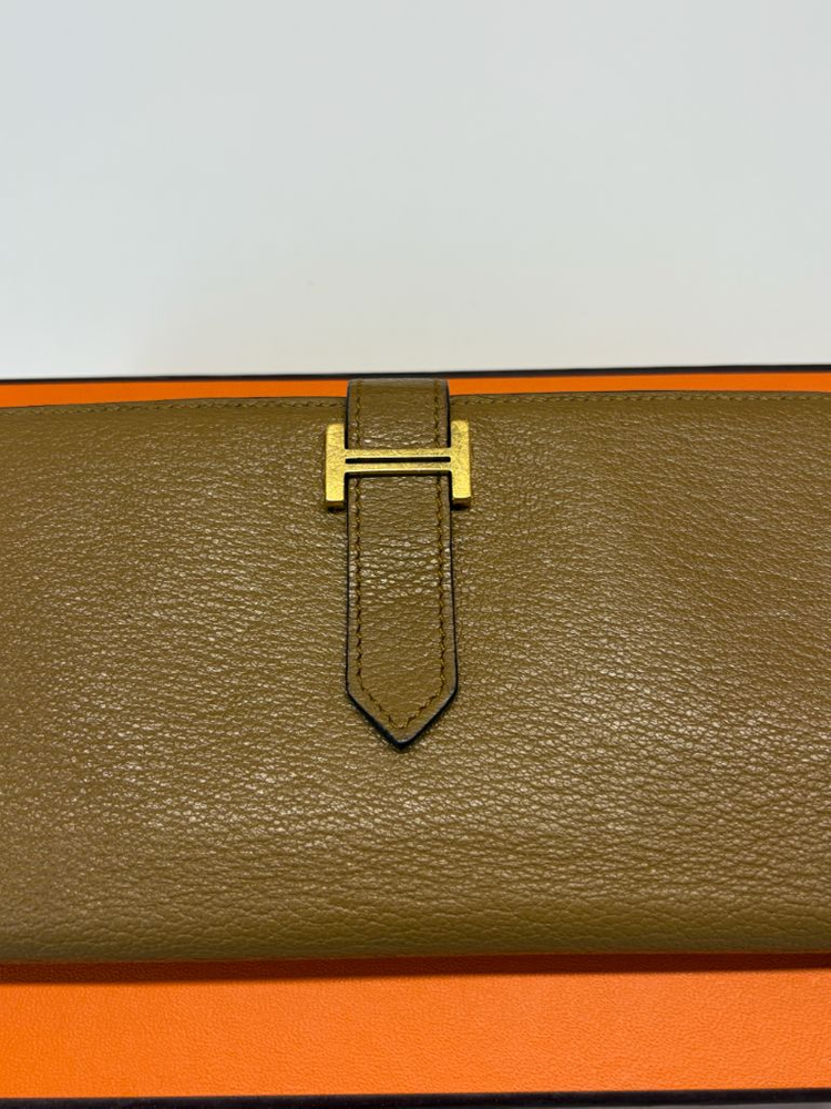 에르메스 미조레 베안 장지갑 카멜 금장--3
