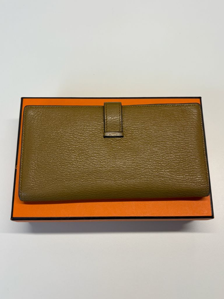 에르메스 미조레 베안 장지갑 카멜 금장--4