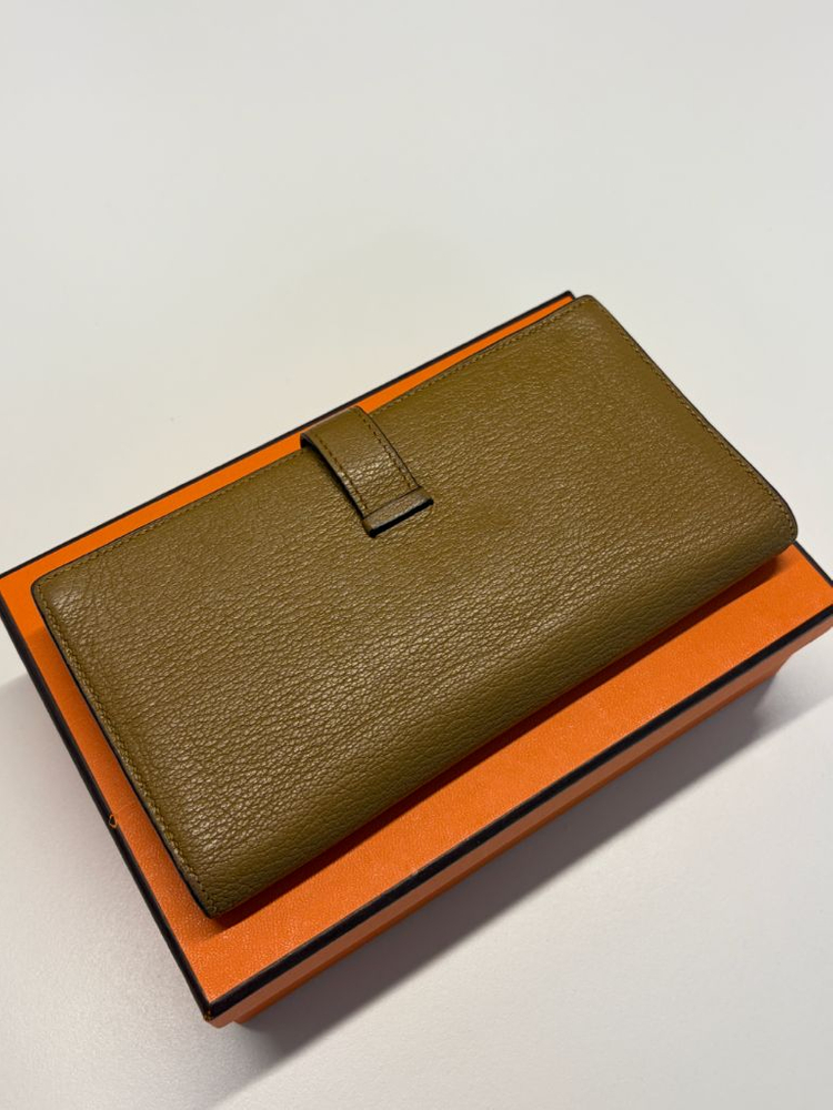 에르메스 미조레 베안 장지갑 카멜 금장--5