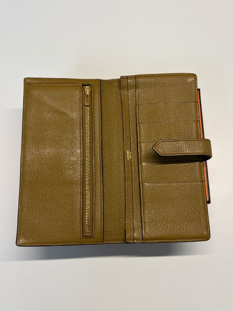 에르메스 미조레 베안 장지갑 카멜 금장--7