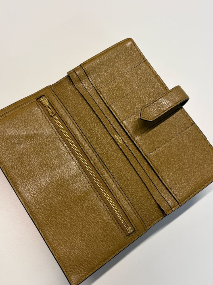 에르메스 미조레 베안 장지갑 카멜 금장--8