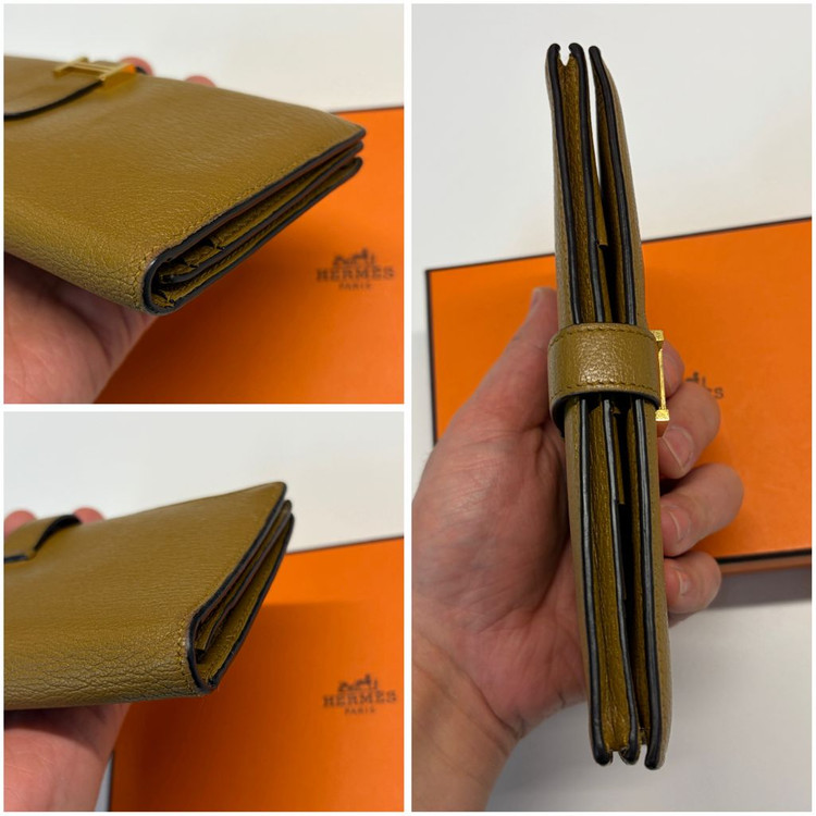 에르메스 미조레 베안 장지갑 카멜 금장--9
