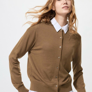 유니클로 메리노크루넥가디건 브라운 M