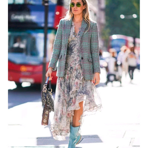 [스페인 왕비착용]산드로 체크 울 자켓+스커트 세트 셋업