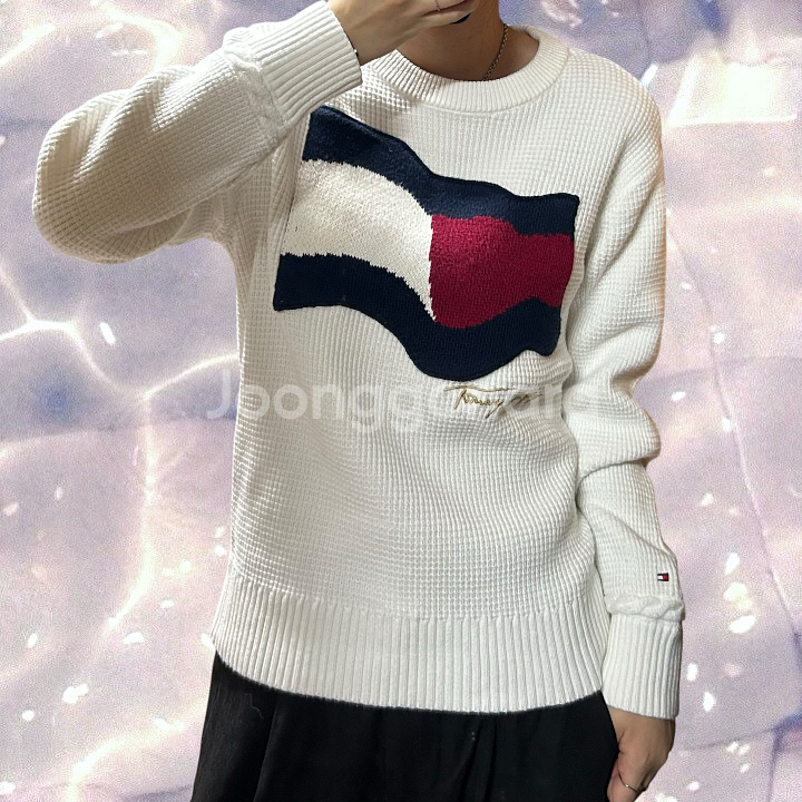 타미힐피거 빅로고 와플 플래그 니트 화이트 S--1