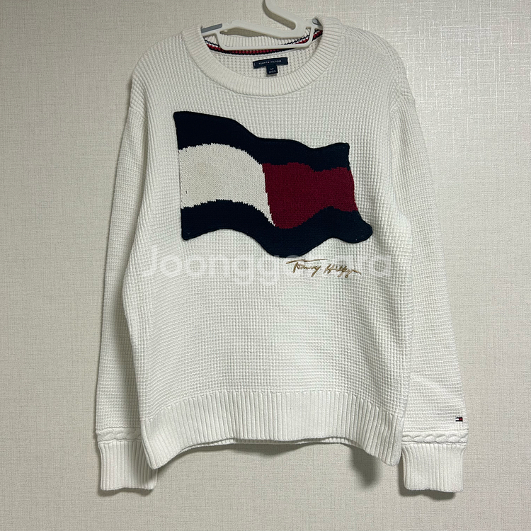 타미힐피거 빅로고 와플 플래그 니트 화이트 S--2