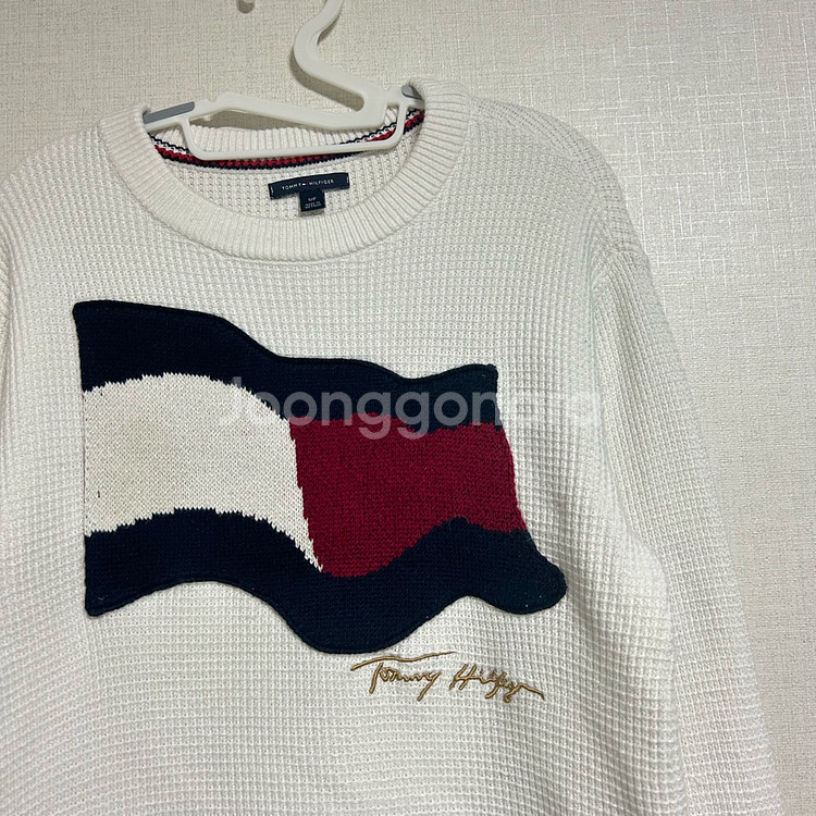 타미힐피거 빅로고 와플 플래그 니트 화이트 S--3