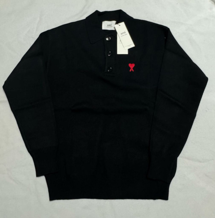아미 긴팔 니트 셔츠 가디건 블랙 레드 하트탭 새상품 이미지
