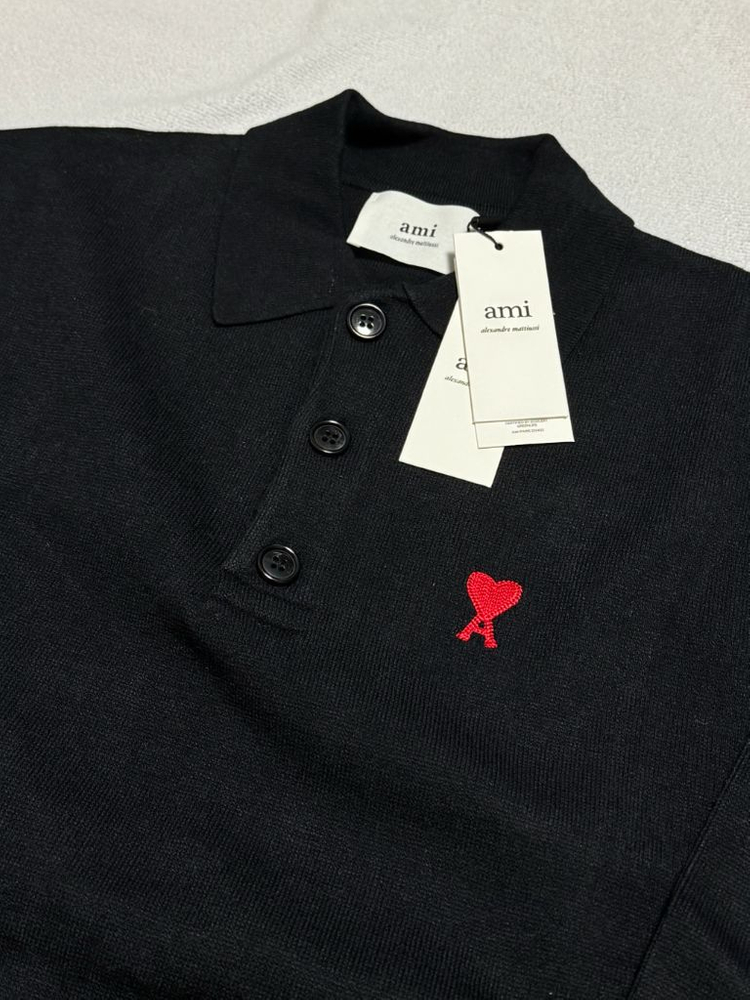 아미 긴팔 니트 셔츠 가디건 블랙 레드 하트탭 새상품 이미지