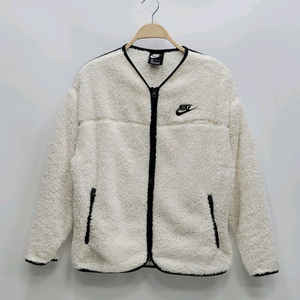 NIKE 나이키 블랙 배색 플리스 노카라 풀집 자켓 / 여 90 (L) 화이트 아이보리