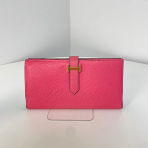에르메스 베안 장지갑 핑크 금장