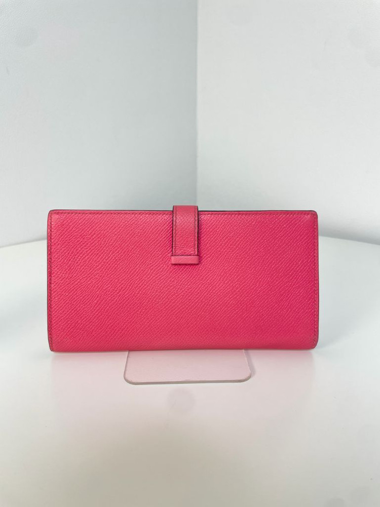 에르메스 베안 장지갑 핑크 금장--3