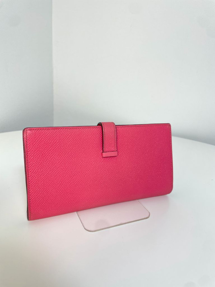 에르메스 베안 장지갑 핑크 금장--4