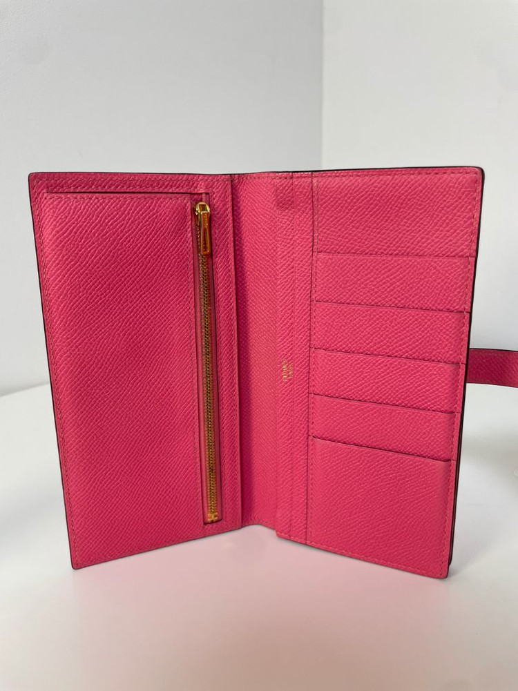 에르메스 베안 장지갑 핑크 금장--6