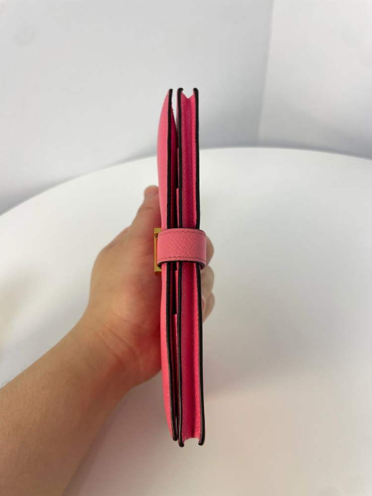 에르메스 베안 장지갑 핑크 금장--9