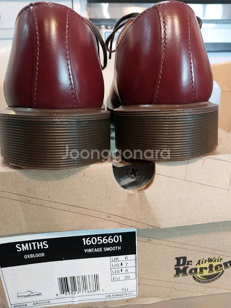 닥터마틴 스미스 4홀 옥스블러드 빈티지 스무스 더비슈즈 UK6 250mm 택포10만9천원--1