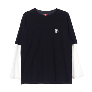 (새상품)우알롱 로고 블랙 화이트 더블 레이어드 긴팔 티셔츠 M 이미지