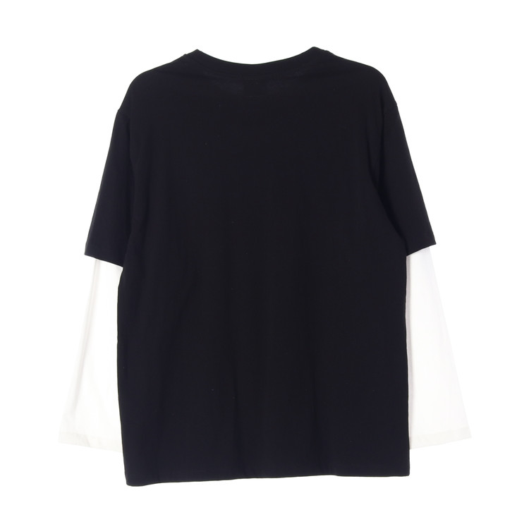 (새상품)우알롱 로고 블랙 화이트 더블 레이어드 긴팔 티셔츠 M 이미지