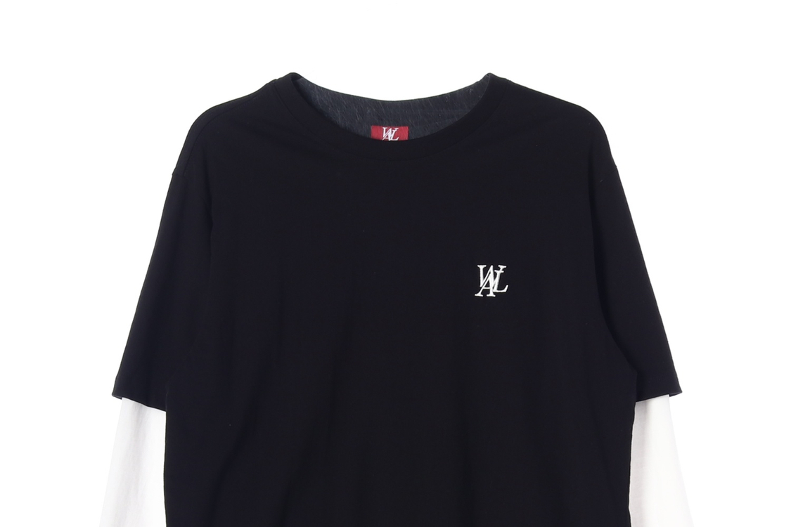 (새상품)우알롱 로고 블랙 화이트 더블 레이어드 긴팔 티셔츠 M 이미지