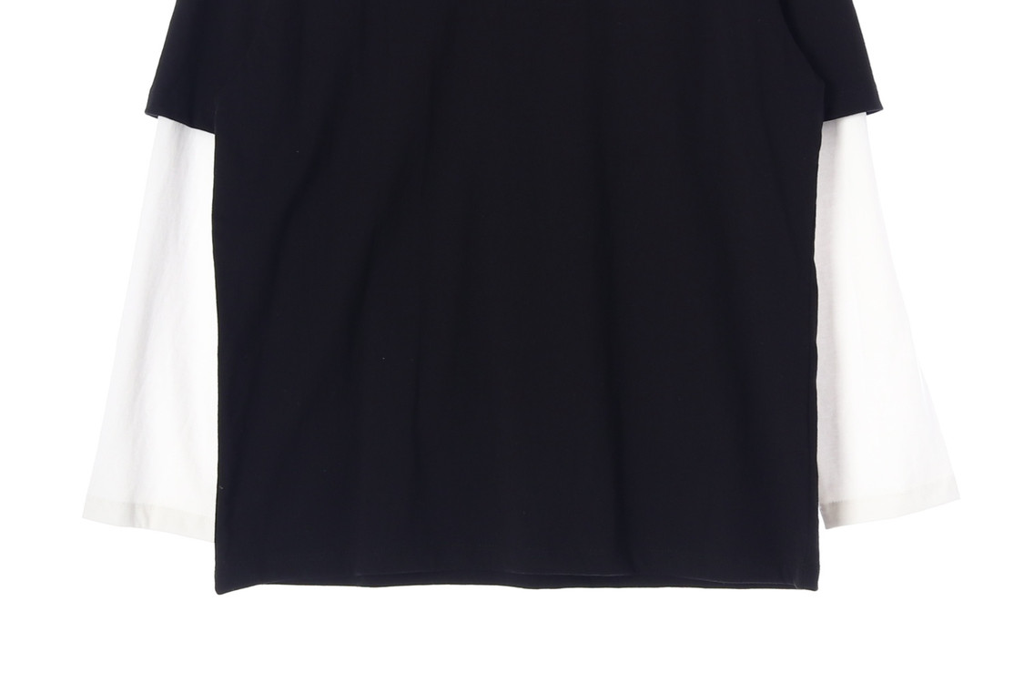 (새상품)우알롱 로고 블랙 화이트 더블 레이어드 긴팔 티셔츠 M 이미지