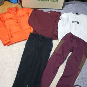 남성 105사이즈 몽땅다다드리는가격 아디다스 골프 오렌지 패딩(XL), 챔피온 맨투맨(M), 긴팔티, 검정바지 세트