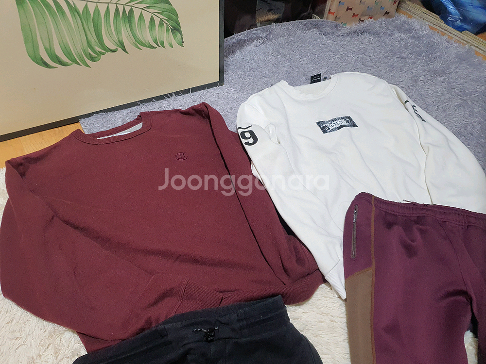 남성 105사이즈 몽땅다다드리는가격 아디다스 골프 오렌지 패딩(XL), 챔피온 맨투맨(M), 긴팔티, 검정바지 세트--5