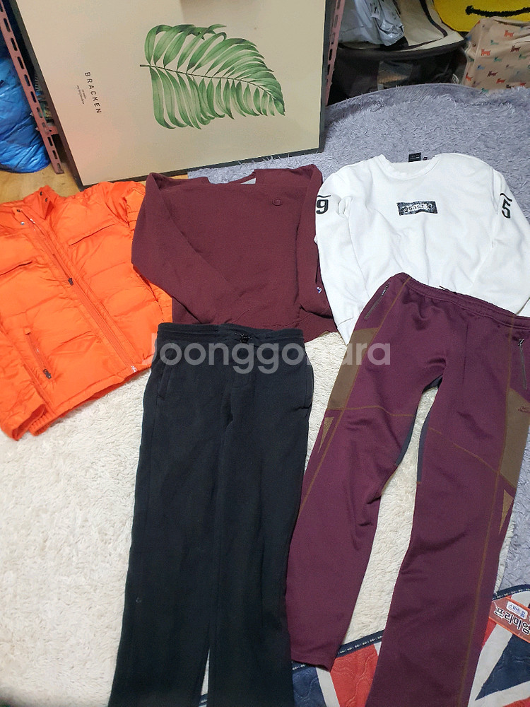 남성 105사이즈 몽땅다다드리는가격 아디다스 골프 오렌지 패딩(XL), 챔피온 맨투맨(M), 긴팔티, 검정바지 세트--6