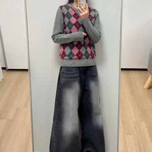 폴로 랄프로렌 아가일 패턴 브이넥 울 니트 이미지