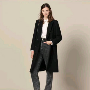 산드로 울 트위드 여성 롱코트 블랙