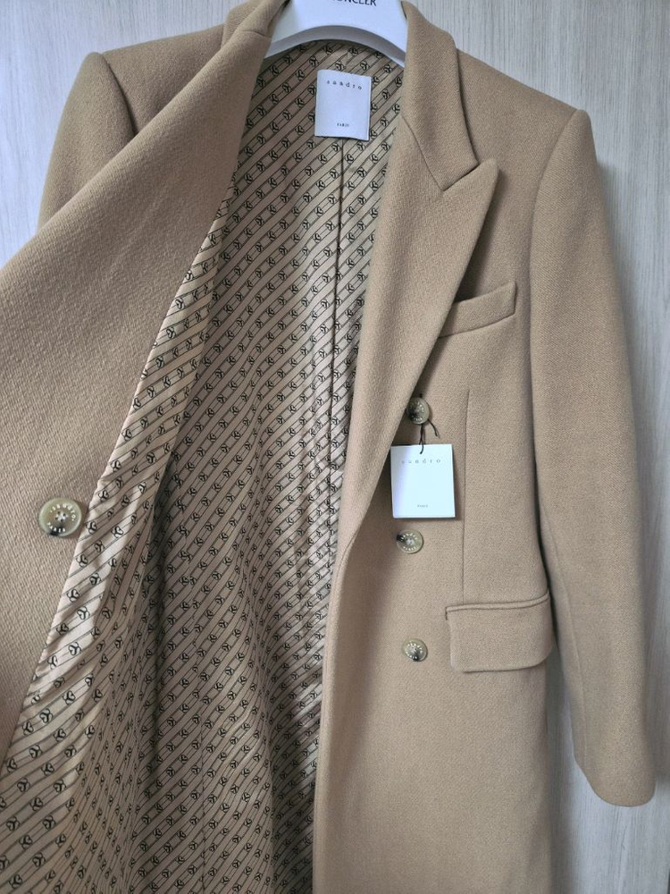 (소녀시대 윤아)산드로 여성 울 롱코트 롱자켓 정장 베이지--2