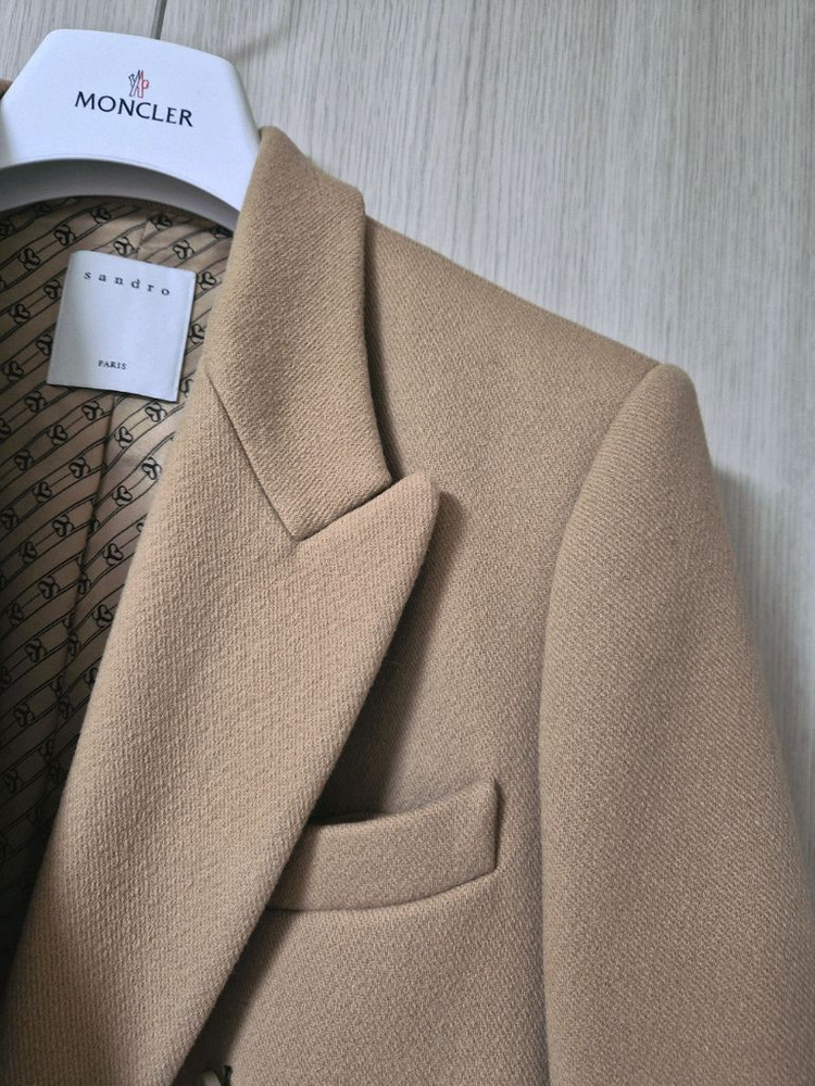 (소녀시대 윤아)산드로 여성 울 롱코트 롱자켓 정장 베이지--6