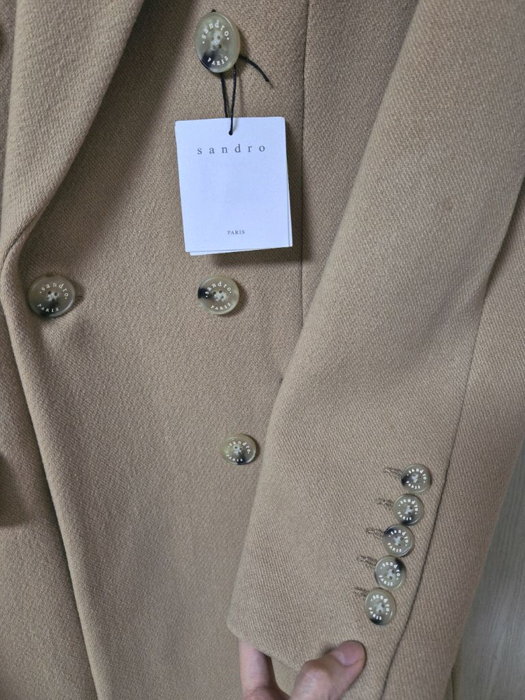 (소녀시대 윤아)산드로 여성 울 롱코트 롱자켓 정장 베이지--7