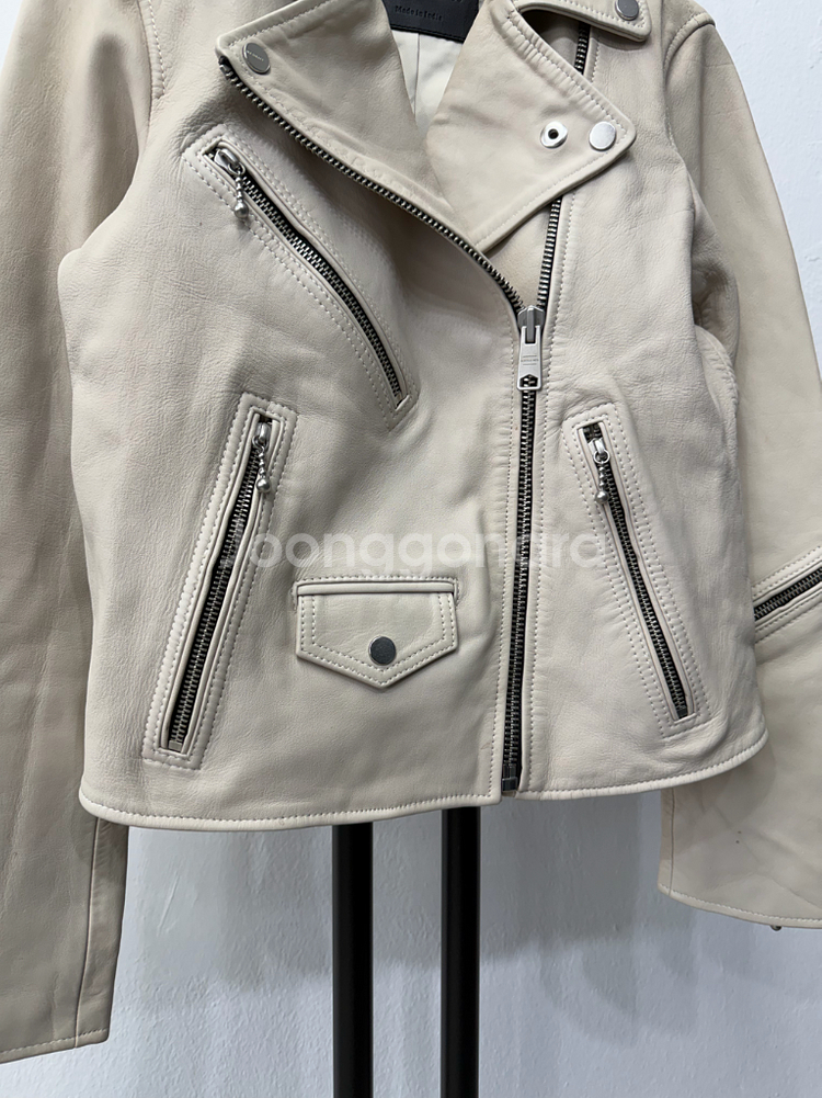 정품) 올세인츠 여성 아이보리 레더 라이더 자켓 36--3