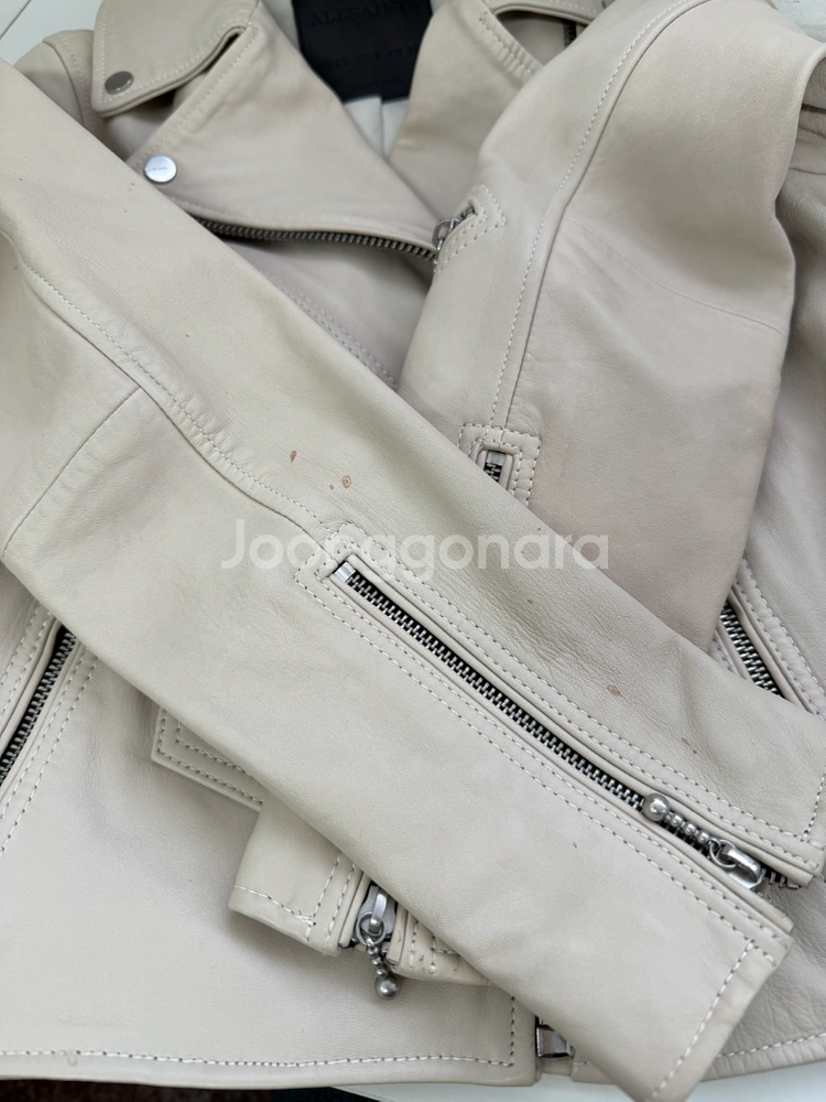 정품) 올세인츠 여성 아이보리 레더 라이더 자켓 36--5