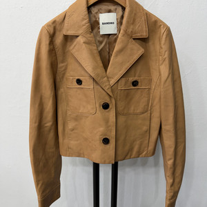 정품) 산드로 여성 브라운 레더 크롭 가죽자켓 82(55)