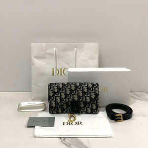 디올 새들 오블리크 자카드 벨트백 가방 파우치 블루