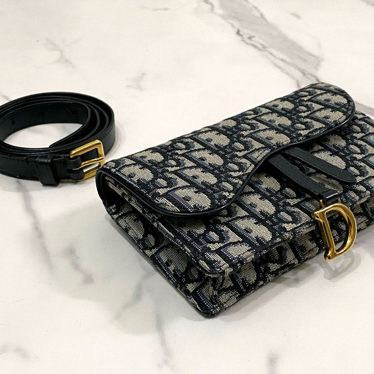 디올 새들 오블리크 자카드 벨트백 가방 파우치 블루--1