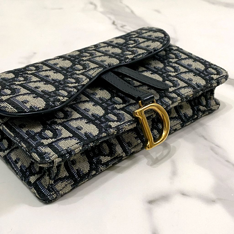 디올 새들 오블리크 자카드 벨트백 가방 파우치 블루--2