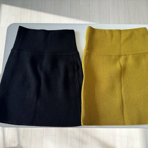 날씬핏 골지 니트 미니 스커트 (블랙/머스터드)