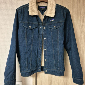 파타고니아 파일 라인드 트럭커 양털 바시티 데님 자켓